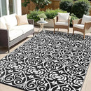 OLANLY Outdoor Rug Waterproof 8x10 ft Clearance, Reversible Outdoor Plastic Straw Rug with Floral Pattern, RV Mat for Patio, Camping, Balcony, Deck, Backyard, Black & White by CozyNest Decor