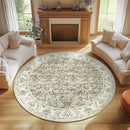 jinchan Round Rug 8ft Area Rugs - Vintage Floral Distressed Design Machine Washable Non-Slip Low-Pile Ultra-Thin Circle Rug for Living Room Dining Room Bedroom Home Office Farmhouse (8' Round,Taupe) by TinyTreasures Baby Boutique