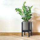 D'vine Dev Ceramic Planter with Ebony Stand - 8 Inch Modern Round Flower Pot with Wood Planter Holder, Grey, 55-B-M-3 by CozyNest Decor