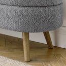 Oval Storage Bench 43.5" Linen Fabric Upholstered Entryway Bench with Solid Wood Legs Ottoman Bench Indoor Bench for Living Room/Bedroom/End of Bed/Entryway (New Grey) by CozyNest Decor