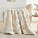 Carriediosa Chunky Knit Throw Blanket 50" X 60", 100% Hand Made Large Chenille Loop Yarn Soft Fluffy Throws for Couch Sofa Bed, Big Crochet Cozy Heavy Thick Cable Woven Blankets, Cream White by CozyNest Decor