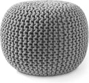 Casafield Round Pouf Ottoman, Light Gray - 20" Diameter x 14.5" High Cotton Knit Foot Stool - Boho Floor Pouffe for Living Room, Bedroom, Home Office by CozyNest Decor