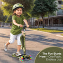 Army 3 Wheel Scooter with Seat for Kids – Light-Up LED Wheels, Adjustable Handlebar and Seat, Smooth PU Wheels, Wide Anti-Slip Deck, Rear Foot Brake – Toddler Outdoor Toys for Ages 2+ by TinyTreasures Baby Boutique