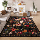 Living Room Rug 6x9 Rug Machine Washable Boho Area Rug Non Slip Floral Vintage Low Pile Large Rug for Living Room, Bedroom, Farmhouse, Dining Room, Kids Playroom(Black) by CozyNest Decor