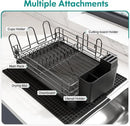 Black Stainless Steel Dish Drainers Drying Rack for Kitchen Counter with Drainboard Set, Rust Proof Metal, Space Saving, Modern Aesthetic, Compact Plates Strainers with Extra Mat by CozyNest Decor