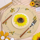 Whaline 4Pcs Round Sunflower Placemats Spring Summer Flower Embroidered Place Mats Floral Dinner Table Mats for Home Holiday Birthday Baby Shower Party Decor by CozyNest Decor