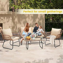 Kromax 4 Piece Patio Bistro Outdoor Furniture Set, Wicker Sofa, 2 Rattan Chairs, and Table, Backyard Conversation Set, All Weather Cushions, Natural Rattan Beige Cushion by CozyNest Decor
