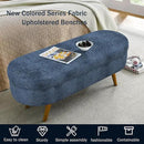 Oval Storage Bench 43.5" Linen Fabric Upholstered Entryway Bench with Solid Wood Legs Ottoman Bench Indoor Bench for Living Room/Bedroom/End of Bed/Entryway (Blue) by CozyNest Decor