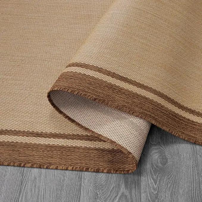CAMILSON Outdoor Rug 9x12 Bordered Natural Brown Modern Area Rugs for Indoor and Outdoor Patios, Kitchen and Hallway Mats, Washable Porch Deck Outside Carpet (Border Jute, 9 x 12), photo 3 of 9