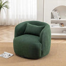 KINWELL 34" Wide Boucle Swivel Barrel Chair, No Assembly Round Upholstered Armchair Accent Chair Single Sofa Chair with Toss Pillow for Living Room and Bedroom, Green by CozyNest Decor