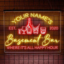 Personalized Basement Bar LED Neon Sign, Custom Name Happy Hour Acrylic Wall Light for Home Bar & Man Cave Decor by CozyNest Decor