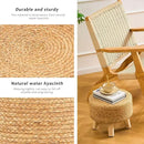 Handwoven Round Ottoman, Natural Water Hyacinth Outdoor Patio Pouf Seagrass Low Stool with Wood Legs, Soft Padded Footrest for Living Room Bedroom Garden, Natural by CozyNest Decor