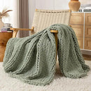 Chunky Knit Blanket Throw, 100% Hand Knit Throw Blanket Handmade Chenille Cable Knit Throw for Couch, Stylish Cozy Soft Rope Knot Crochet Blanket for Home Decor, Sage Green, 60x80 Inches by CozyNest Decor