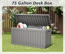 KAMABOKO Deck Box, 75 Gallon Resin Indoor and Outdoor Storage Boxes Waterproof for Garden Tools, Pool Accessories Storage Bench, Patio Furniture and Cushions with Lockable Lid, Grey by CozyNest Decor