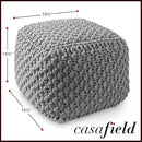 Casafield Square Pouf Ottoman, Light Gray 18.5" W x 18.5" D x 14.5" H Cotton Knit Foot Stool - Boho Floor Pouffe for Living Room, Bedroom, Home Office by CozyNest Decor