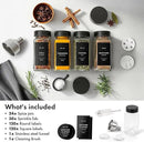 Glass Spice Jars with Label and Stainless Steel Lids (24 x 4oz) Spice Containers with 240 Labels, Shaker Inserts, Steel Funnel, Empty Square Empty Square Seasoning Organizer (Black) by CozyNest Decor