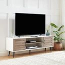 Mid Century Wooden TV Stand with Open Shelf and 2 Storage Cabinets for TVs up to 65 Inches,White Walnut Modern Entertainment Center TV Console for Living Room,Bedroom. by CozyNest Decor