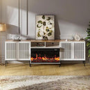 3-Sided Glass Farmhouse Fireplace TV Stand for TVs Up to 100 Inch, Entertainment Center with 36" Electric Fireplace, TV Console with Storage Cabinets for Living Room, Antique White by CozyNest Decor