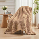 Carriediosa Chunky Knit Throw Blanket 50" X 60", 100% Hand Made Large Chenille Loop Yarn Soft Fluffy Throws for Couch Sofa Bed, Big Crochet Cozy Heavy Thick Cable Woven Blankets, Tan Brown by CozyNest Decor