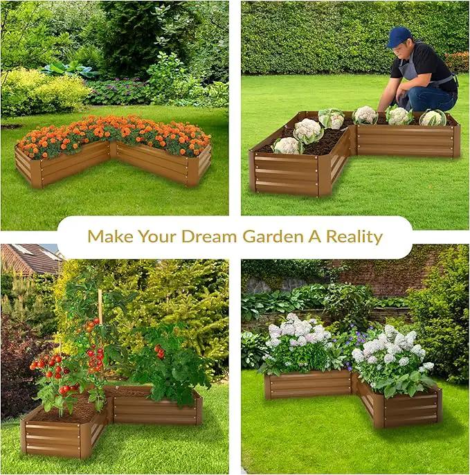 Sunnydaze 11.75" H Raised Metal Garden Bed - Galvanized Raised Garden Bed Outdoor for Vegetables and Flowers - Brown - L-Shaped, photo 5 of 9