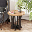 Farmhouse Round End Table with Criss-Cross Wood Legs, Rustic French Country Side Table for Dinning or Living Room, Modern, Black, Natural Wood by CozyNest Decor