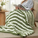 Amélie Home Chunky Knit Throw Blanket for Couch, Soft Chenille Crochet Blanket for Sofa, 50"x60", Sage Green & White Striped by CozyNest Decor