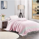 Breathable Bedspread Woven Blanket Cooling Queen Full Size Quilt Thin Comforter Boho Bed Bedroom Thing Girl Aesthetic Preppy Stuff Cute Accessories Girly Room Aesthetic College Student Dorm Decor Pink by TinyTreasures Baby Boutique