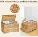 Handwoven Storage Basket with Lid, 165L Wicker Storage Bin, Natural Water Hyacinth, Leather Buckle & Metal Frame, Metal Ring Handles for Easy Transport, Storage Chest & Trunk for Bedroom, Living Room by CozyNest Decor