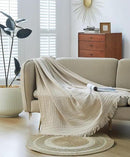 100% Cotton Muslin Throw Blanket for Bed, Couch, Small, Decorative, Soft, Pre-Washed, Breathable and Lightweight Gauze Blanket with Tassels, Suitable for All Seasons, Beige, 50"x60"