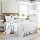 MarCielo 3-Piece 100% Cotton White Striped Quilt Set with Botanical Edge Embroidery TC(Sakura White,Queen (98" X 90")) by CozyNest Decor