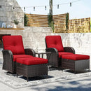 Joyside 5 Piece Patio Furniture Set, Outdoor Swivel Chair Sets with Thick Cushion and Ottoman, Wicker Patio Conversation Set for Porch, Deck Use (Brown/Red, 5 PCS) by GreenHaven Gardens