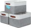 OrganiHaus Large Fabric Storage Baskets for Shelves 3 Pack, 15x11in Closet Storage Bins for Shelves, Cloth Baskets for Organizing, Linen Closet Organizers, Fabric Basket, Gray/White by TinyTreasures Baby Boutique