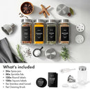 Glass Spice Jars with Labels and Steel Lids (24 x 4oz) Spice Containers with 240 Label, Steel Funnel, Shaker Inserts, Empty Square Seasoning Organizer for Spice Rack, Cabinet, Drawer by CozyNest Decor