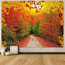 AMM Autumn Forest Tapestry Nature Fall Tree Thanksgiving Tapestry for Bedroom Aesthetic Autumn Path Yellow Red Fallen Leaves Landscape Tapestries Wall Hanging for Living Room Dorm 80 x 60 Inch by CozyNest Decor