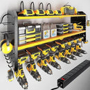 KAFAHOM Power Tool Organizer with Charging Station, Built in 8 Outlet Power Strip,Large 8 Drill Holder Wall Mount, Heavy Duty Metal Power Tool Storage Rack Tool Shelf for Garage Organization Yellow by GreenHaven Gardens
