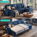 LINSY HOME Sectional Sleeper Sofa with Pull Out Couch Bed - Convertible Plush Corduroy Cloud Couch with Storage Chaise & USB Charging, Comfy U Shaped Modular Couches for Living Room, Blue by CozyNest Decor