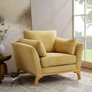 Large-Sized Accent Chair, Thick Cushion Bedroom Reading Chair, Comfortable Living Room Single Sofa, Linen Yellow by CozyNest Decor