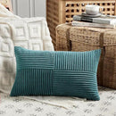 Fancy Homi 2 Packs Teal Long Lumbar Decorative Throw Pillow Covers 16x24 Inch for Couch Bed Sofa, Rustic Farmhouse Boho Home Decor, Soft Striped Corduroy Rectangle Accent Cushion Case 40x60 cm by CozyNest Decor