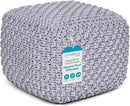 BIRDROCK HOME Square Pouf Ottoman | Cotton Braided Foot Stool with Bean Bag Filling | Boho Foot Rest for Living Room, Bedroom | Compact & Comfortable Seating, Lightweight & Sturdy | Grey by CozyNest Decor