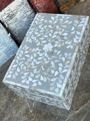 Decorative Wooden Storage Box with Mother of Pearl Inlay – Elegant Floral Design – Perfect for Home Décor in Living Room, Dining Area, or Bedroom (Grey, 9x6x3.5 inch) by CozyNest Decor