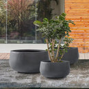 Kante 19.6",15.7",11.8" Dia Round Concrete Planters Set of 3, Outdoor Indoor Garden Plant Pots with Drainage Hole and Rubber Plug, Modern Curvaceous Design, Charcoal by GreenHaven Gardens