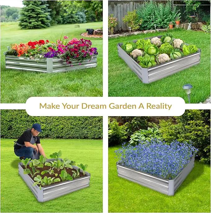 Sunnydaze Galvanized Raised Garden Bed - Metal Raised Bed for Gardening - Outdoor Planter Box for Flowers, Plants, and Vegetables - Silver - 12” H Square, photo 5 of 9