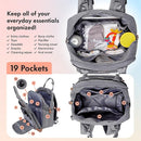 Dikaslon Diaper Bag Backpack with Portable Changing Pad, Pacifier Case and Stroller Straps, Large Unisex Baby Bags for Boys Girls, Multipurpose Travel Back Pack Moms Dads, Gray by TinyTreasures Baby Boutique