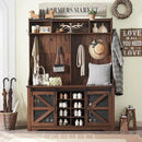 JXQTLINGMU 59" Farmhouse Hall Tree with Shoe Storage, Entryway Bench with 20 Cubbies, 12 Hooks & Sliding Barn Doors, Mudroom Coat Rack Cabinet, Brown by CozyNest Decor