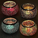 SHMILMH Mosaic Glass Candle Holder Set of 4, Votive Candle Holders Handmade Cracked Tealight Holders for Fall Christmas Diwali Home Decorations, Diwali Gift by CozyNest Decor