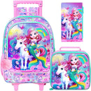 Girls Rolling Backpack, Cute Mermaid Roller Wheels Kids Bookbag - Wheeled Elementary School Bag - 3PCS Mermaid by TinyTreasures Baby Boutique