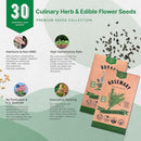 Organo Republic 30 Culinary Herbs & Edible Flower Seed Variety Pack- Indoor/Outdoor. 14000+ Non-GMO Heirloom Flower Seeds: Basil, Borage, Echinacea, Lavender, Oregano, Rosemary Seeds & More by GreenHaven Gardens