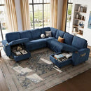 LINSY HOME Sectional Sleeper Sofa with Pull Out Couch Bed - Convertible Plush Corduroy Cloud Couch with Storage Chaise & USB Charging, Comfy Modular Couches for Living Room, Blue by CozyNest Decor