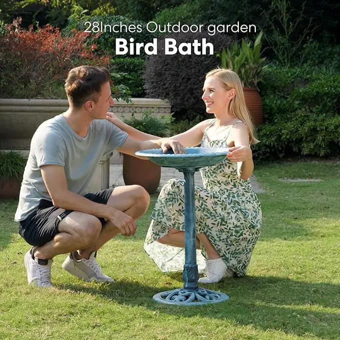 VIVOHOME 28 Inch Height Polyresin Lightweight Antique Outdoor Garden Bird Bath Blue, photo 2 of 7