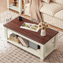 Farmhouse Coffee Tables for Living Room,Square Tea Table with Open Storage Shelf,Large Coffee Table,Rustic Wooden Center Table,White by CozyNest Decor